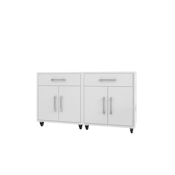 Manhattan Comfort Eiffel Mobile Garage Cabinet in White (Set of 2) 2-252BMC6
